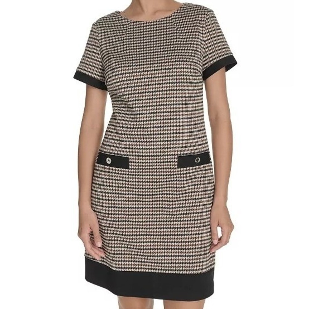 Tommy Hilfiger Crewneck Short Sleeve Shift Brown Dress Womens Size 14 NWT